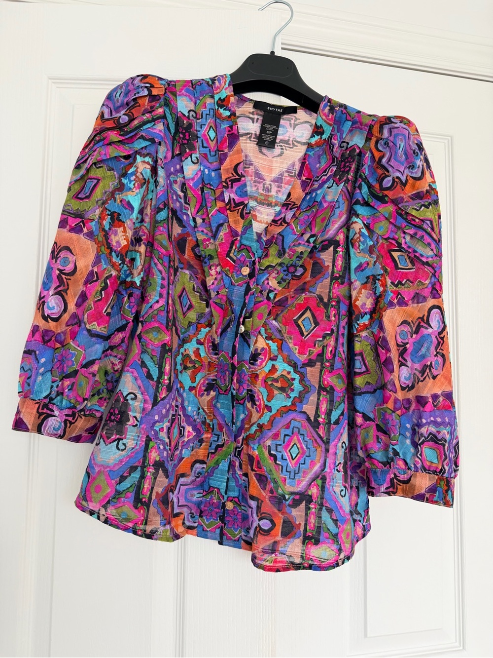 Smythe Multicolor Geometric Puff Sleeve Blouse